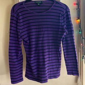 ralph lauren purple and black striped long sleeve w/ pocket sleeve